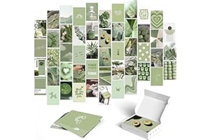 Y2K BOO Sage Green Wall Collage Kit - 50 Trendy Aesthetic Photos for Serene Spaces, Perfect Room Decor for Teens, 4"x6" Calming Green Wall Art for College Dorms