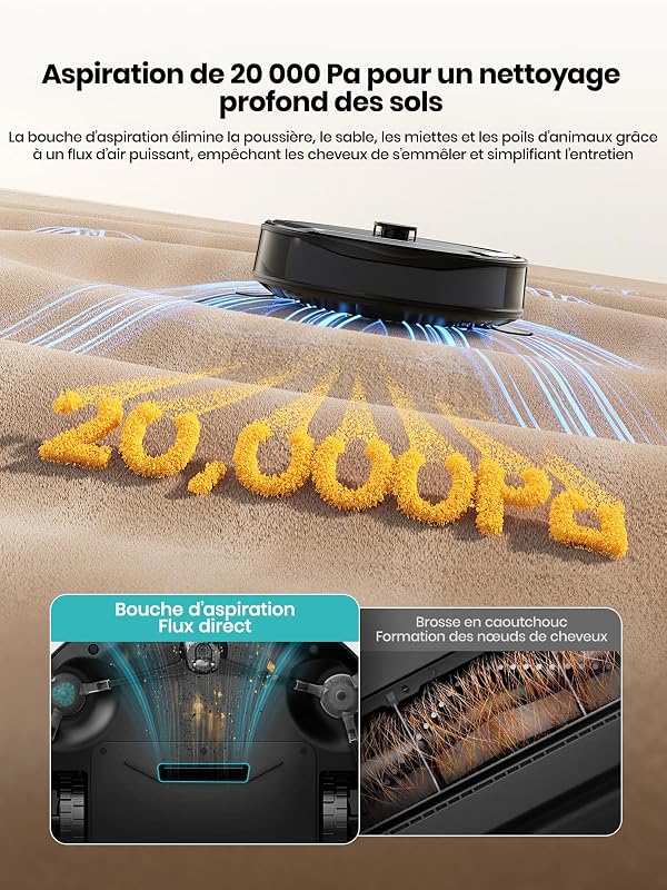 M210 Pro Omni 28cm Mini Rouleau Robot Aspirateur Laveur, 20000Pa