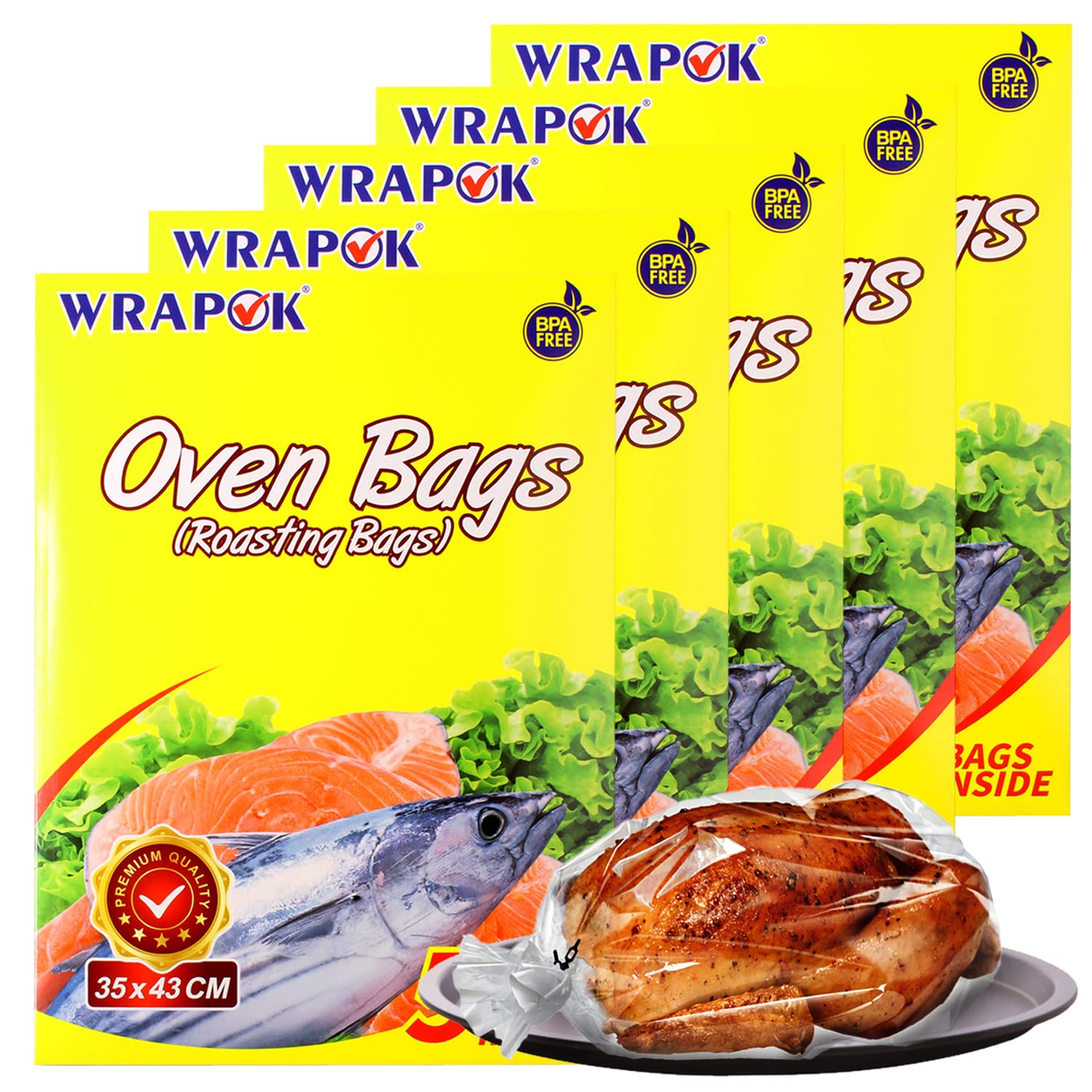 WRAPOK Roasting Cooking Bags Oven Chicken Bag For Meat Poultry Fish Seafood Vegetable, Medium - 25 Bags (14 x 17 Inch)