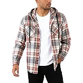 Spring Hooded Flannel Shirt for Men Casual Button Down Shirt Long Sleeve Plaid Hoodie with Pocket