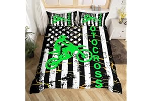 Erosebridal American Flag Bedding Set for Boys, Dirt Bike Comforter Cover,Motocross Rider Duvet Cover Queen Size,USA Federations Stars Stripe Bed Cover for Kids Teens Adult Bedroom Decor, 3 Pieces