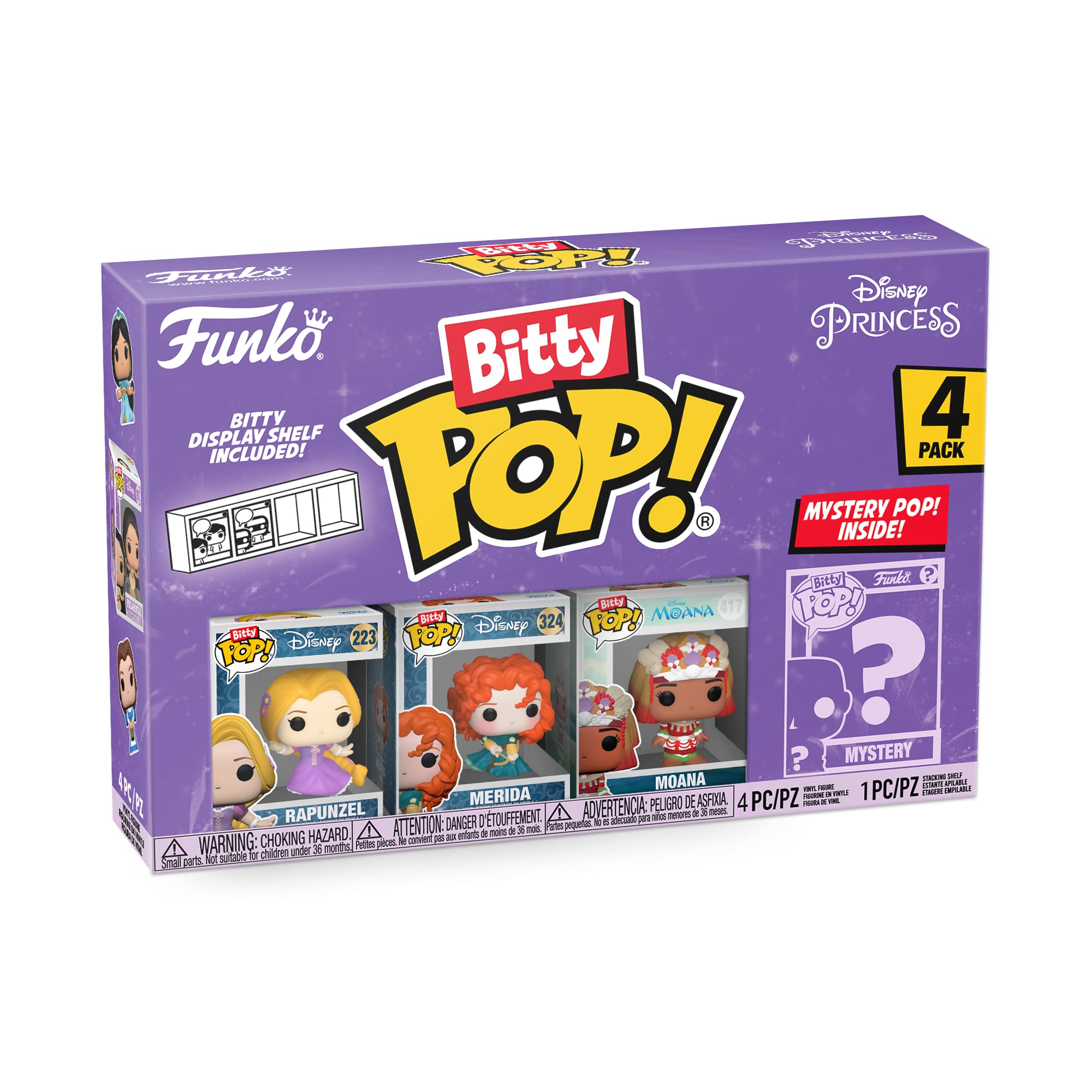 Funko Bitty POP! 4 Pack: Disney Princesses - Rapunzel - Merida - Moana - Mystery Mini Figure - Styles may vary And A Surprise Mystery Mini Figure - 0.9 inch (2.2 cm) Collectable - Gift Idea