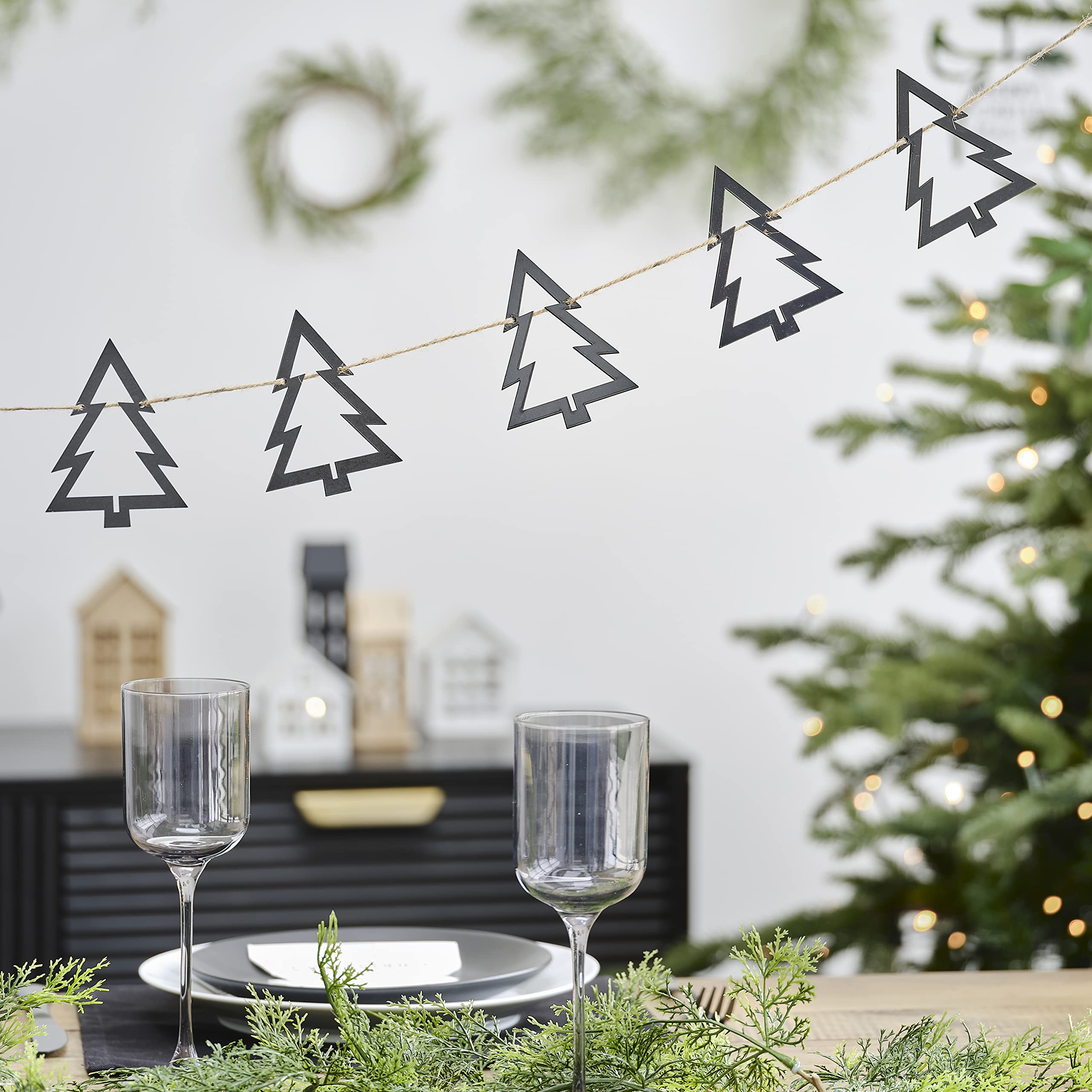 Ginger Ray Wooden Christmas Black Contemporary Modern Garland Bunting Mantlepiece Decoration, BWC-100