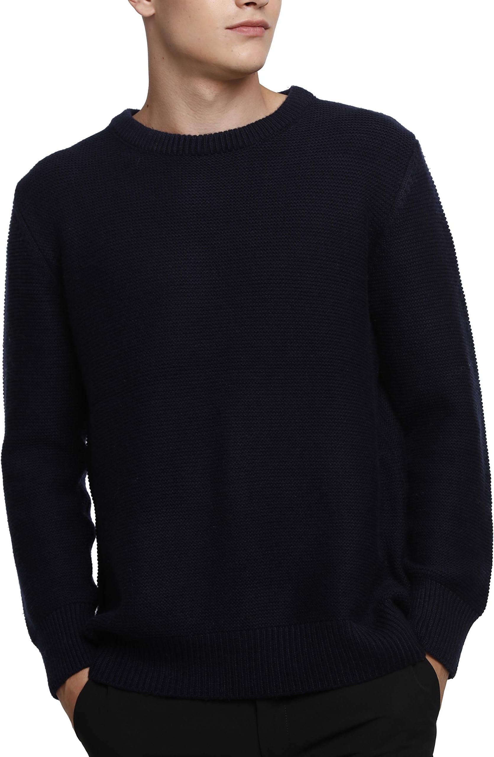 Liny Xin Men's Cashmere Knitted Casual Crew Neck Long Sleeve Loose Winter Wool Pullover Sweater Tops