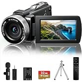 Rumyums 4K Ultra HD Camcorder, Video Camera with Auto/Manual/Fixed Focus, Wireless Lavalier Microphone, Tripod &amp; Remote Control, 3 Inch Touchscreen Vlog Camera for YouTube, Travel &amp; Family Recording