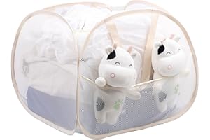 MOOMASS Popup Laundry Basket，collapsible Mesh Laundry Hamper，Folding Pop-Up Laundry Basket .Applicable for College dorm roomLaundry Room or Travel Etc (Beige)………