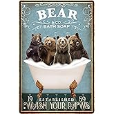 Funny Bear Decor Vintage Bathroom and Bathtub Metal Tin Sign Decor Bear Pet lovers Gift Farm Home Bar Bathroom Man Cave Retro Wall Art Poster Sign Accessories 8x12 In
