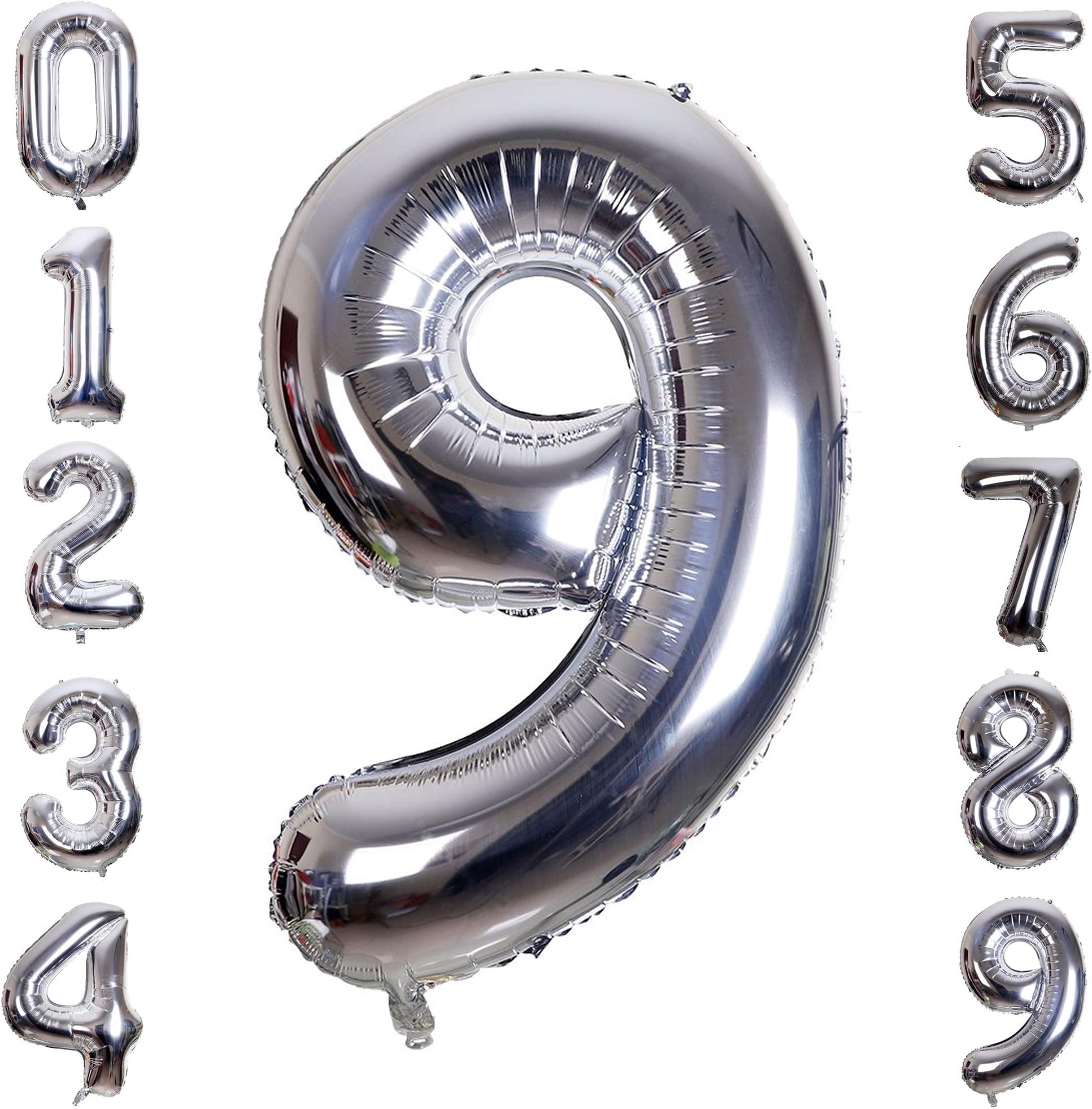 40 Inch Large Silver Balloon Number 9 Balloon Helium Foil Mylar Balloons Party Festival Decorations Birthday Anniversary Party Supplies