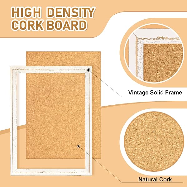DOLLAR BOSS WHITE CORK BOARD FOR WALL – 24 X 18 INCHES, RUSTIC WOODEN FRAME BULLETIN BOARD, DECORATIVE HANGING PIN BOARD FOR OFFICE & HOME DECOR