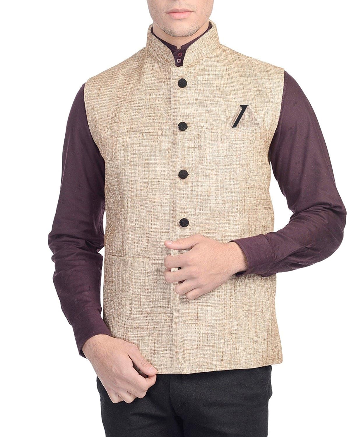 glamio men's beige nehru jacket