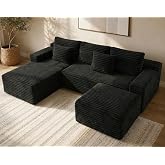 Boneless Couch Modular Sectional Sofa Cloud Couch | Oversized Deep-Seat Wide-Wale Corduroy L-Shaped Sectional Couch for Living Room, Apartment and Family Room