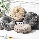 Kathfly Set of 4 Decorative Round Pleated Throw Pillows, Classy Velvet Pumpkin Round Throw Pillows, Decorative Floor Pillow for Bed Chair Home Sofa Decor, 14" Diameter(Multicolor)