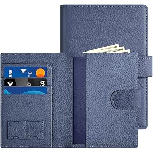 Likesing RFID Blocking Passport Holder, Leather Travel Wallet Womens(Blue) | RFID Passport Wallet with Credit Card Holders SI