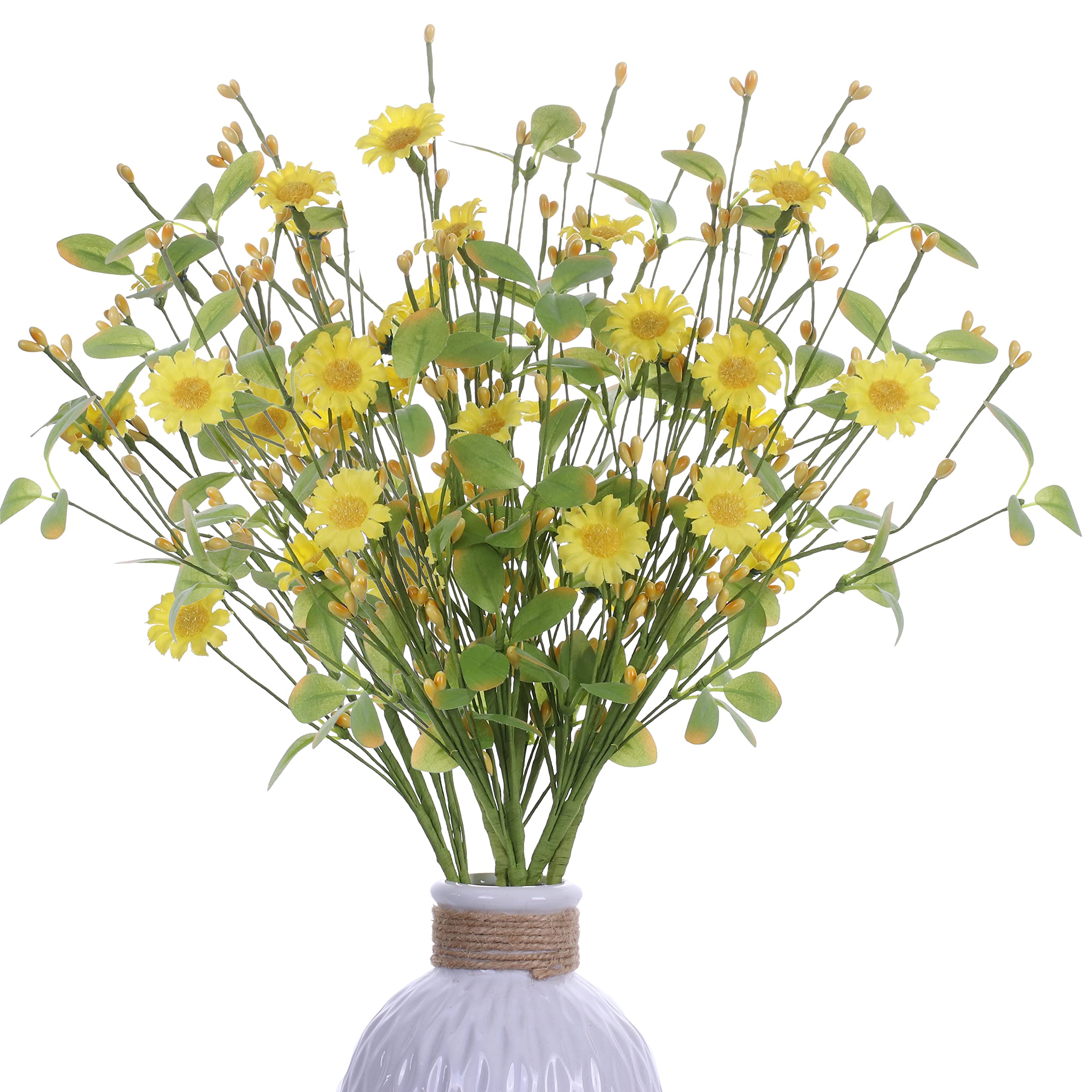 Yawwind 6 Pack Summer Flower Picks and Sprays, 17 Inch Tall Artificial Spring Flower and Berry Stems with Green Leaves for Spring Easter Decor Flower Arrangement (Yellow)