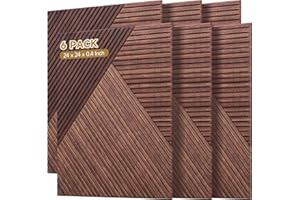 Autorific Acoustic Wall Panels,6 Pack Total Size 72 x 48 Inches,Self-Adhesive Decorative Acoustic Panels for Wall and ceiling,3D UV Printing with Wood Look,Red Sandalwood