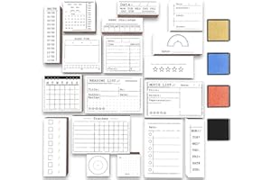 Rancco 18 Pcs Rubber Stamp, 4 Set Bujo Stamps Stencil for Bullet Journal DIY Craft, Included Calendar, Scheduler, Organizer, 