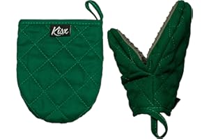 KISX Oven Mitts Heat Resistant – (Green) Mini Oven Mitts, Silicone Gloves Heat Resistant, Kitchen Gloves for Cooking, Silicone Oven Mitts & Pot Holders Sets, Kitchen Pot Holders & Oven Mitts Sets