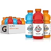 Gatorade G Zero Thirst Quencher, 3 Flavor Variety Pack, 20oz Bottles (12 Pack)