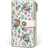 GIANCOMICS Sea Turtle Womens Wallet RFID Blocking, Credit Card Holder Bifold, PU Leather Travel Billfold, Long Cute Cash Purse, Zipper Coin Pocket Clutch, 1 ID Window, 11 Card Slot, Ladies Gift Woman