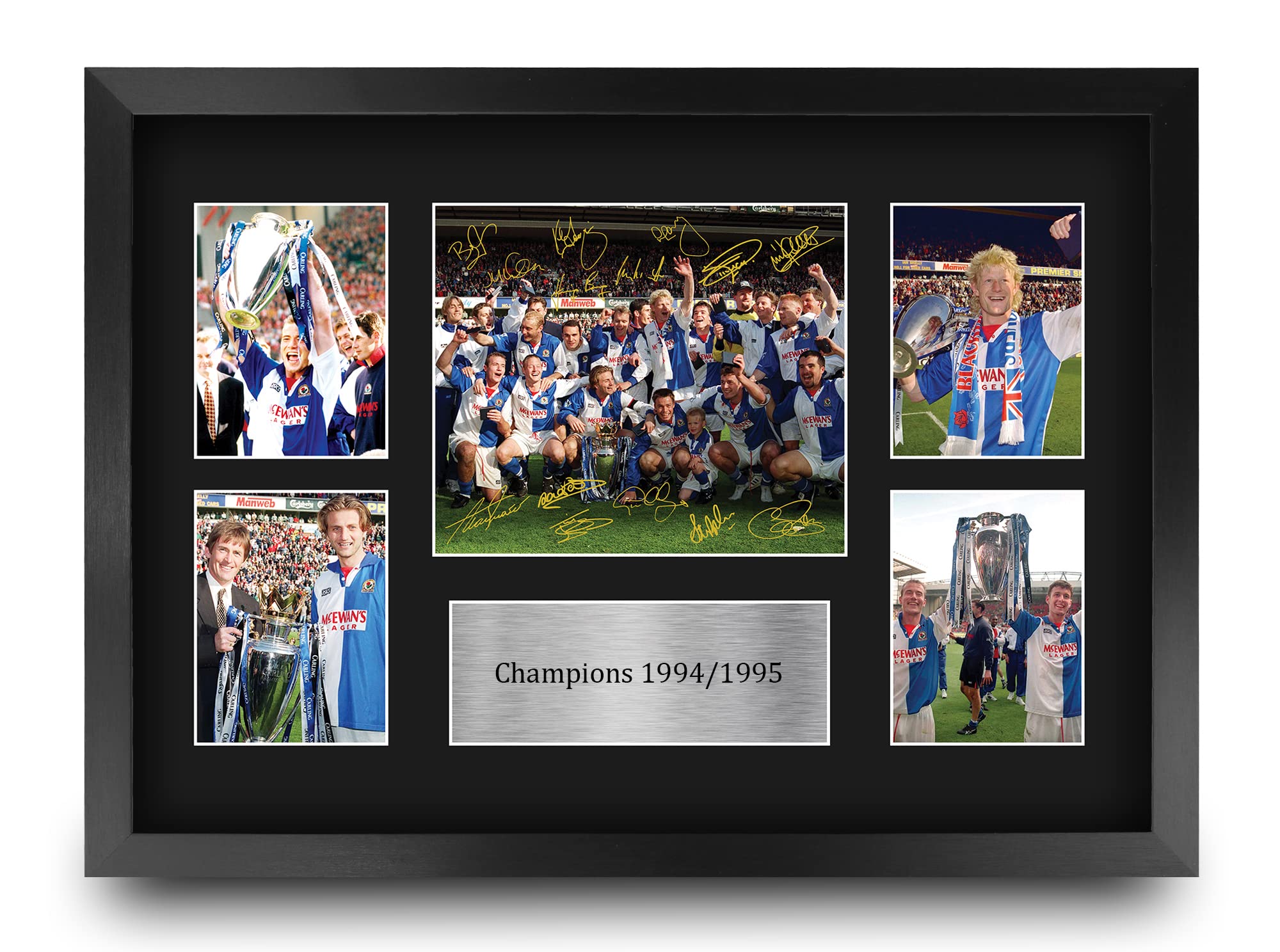 HWC Trading FR A3 Blackburn Rovers Premier League Champions 1994-1995 Printed Memorabilia Signed Autograph Photograph Display for Football Fans and Supporters - A3 Framed