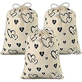 3 Pieces Large Canvas Gift Bags with Drawstring Christmas Gift Bag Printed with Hearts Bridal Shower Wedding Present Bags Drawstring Bag for Girls Valentines Day Anniversary Supplies,20 x 16 Inches