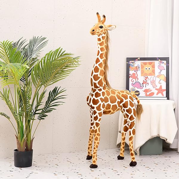 OHKIDS 47” LARGE GIRAFFE STUFFED ANIMAL SET, GIANT GIRAFFE PLUSH TOYS WITH BIRDS, LEAVES, BASKET, TALL GIRAFFE TOY STANDING LIFELIKE, GIFT FOR KIDS NURSERY BABY SHOWER PARTY