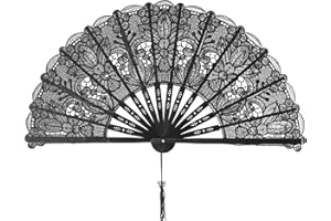 choyaxo Cotton Lace Folding Hand Fans Embroidered Flowers Pattern Handheld Fans for Costume Weddings Dancing Party DIY Bridal Hand Fan (Black)