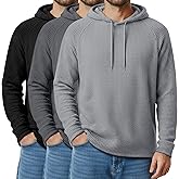 August Alley 3 Pack Men's Big and Tall Hoodies Sweatshirts Waffle Knit Long Raglan Sleeve Casual Pullover Drawstring Shirts