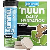Nuun Hydration Energy Electrolyte Tablets with Caffeine, B Vitamins and Ginseng, Ginger Lime Zing, 8 Pack (80 Servings)