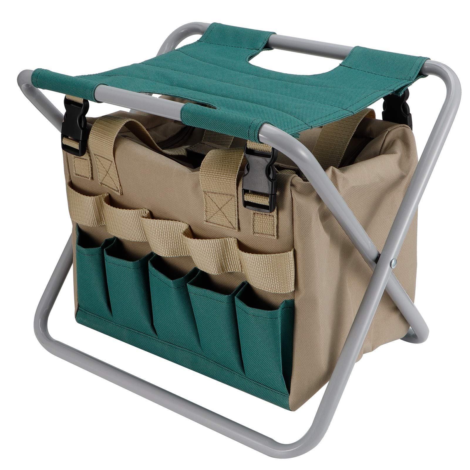 Atyhao Folding Stool, Multifunction Portable Folding Garden Stool Chair with Tool Bag for Outdoor Camping Supplies
