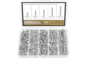 Kindroufly 104 Pieces #10 x 1/2" 3/4" 1" 1-1/4" 1-1/2" Phillips Pan Head Self-Tapping Screws, Wood Screws Assortment Kit, 304 Stainless Steel