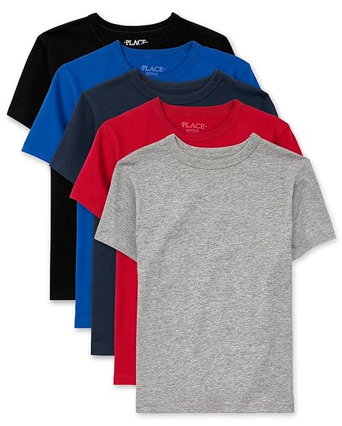 The Children's Place,Boys,Basic Short Sleeve Tee,Black/Grey/Navy/Blue/Red 5-Pack,X-Small