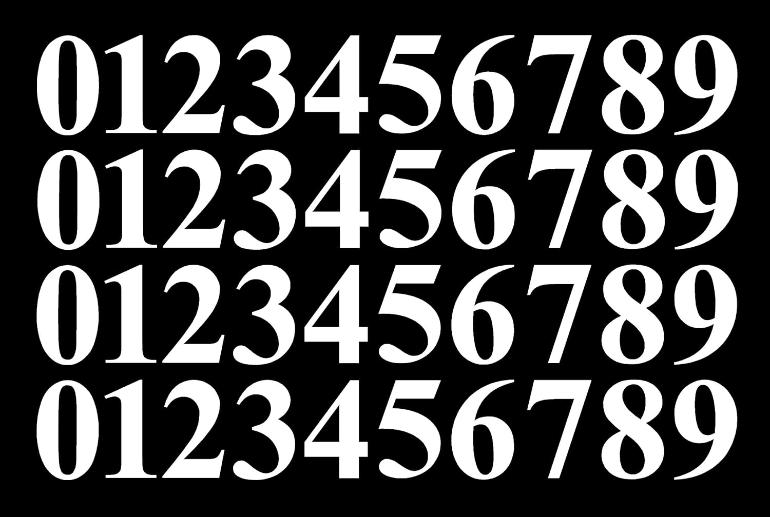 09 Numbers White Vinyl Sticker Decals Assorted Set of 40