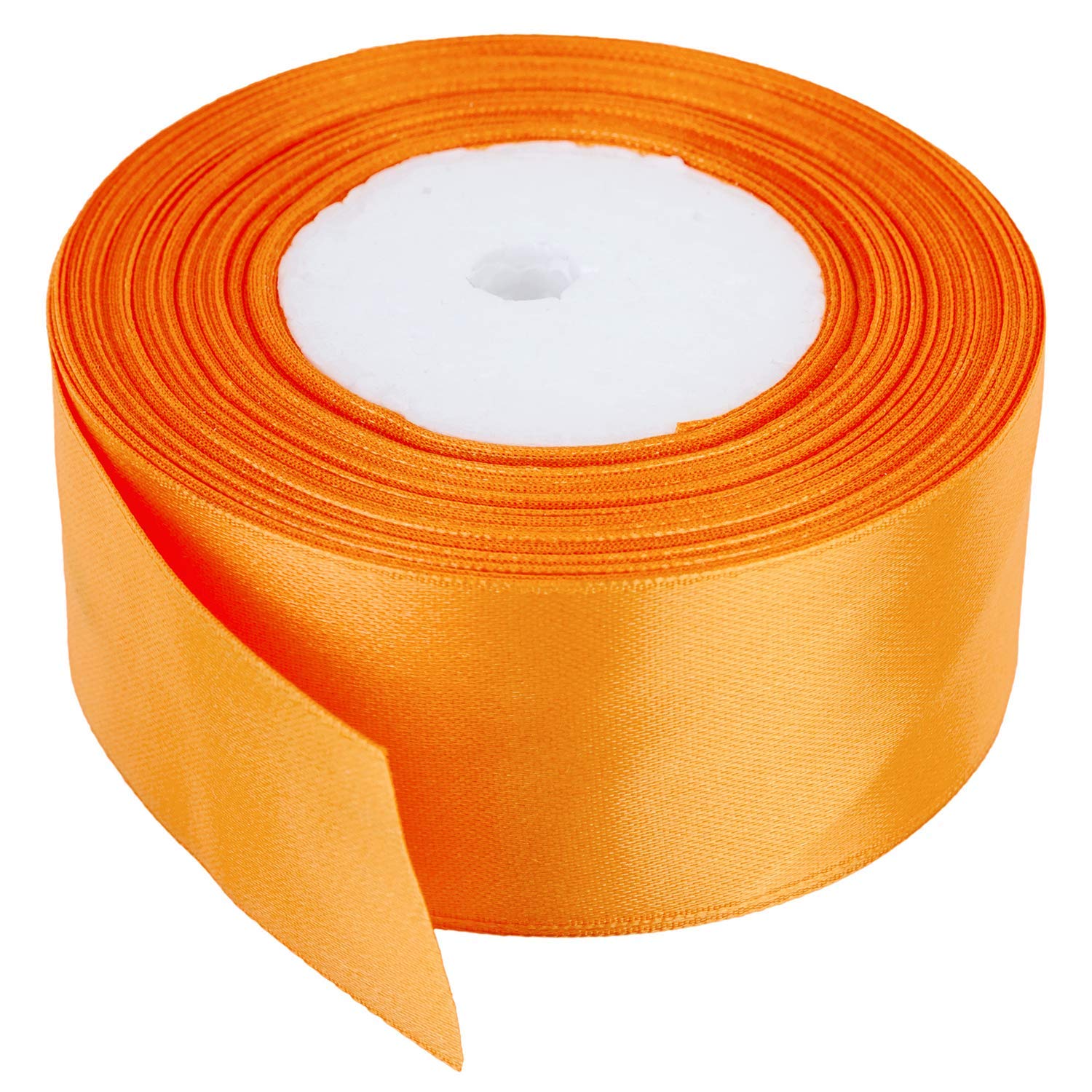 Trimming Shop 40mm Double Sided Satin Ribbon 25 Metres Roll - 100% Polyester Craft Ribbon for Gift Wrapping, Bow Making, Sewing, Wedding Decoration, Hair Accessories & DIY Crafts, Fluorescent Orange