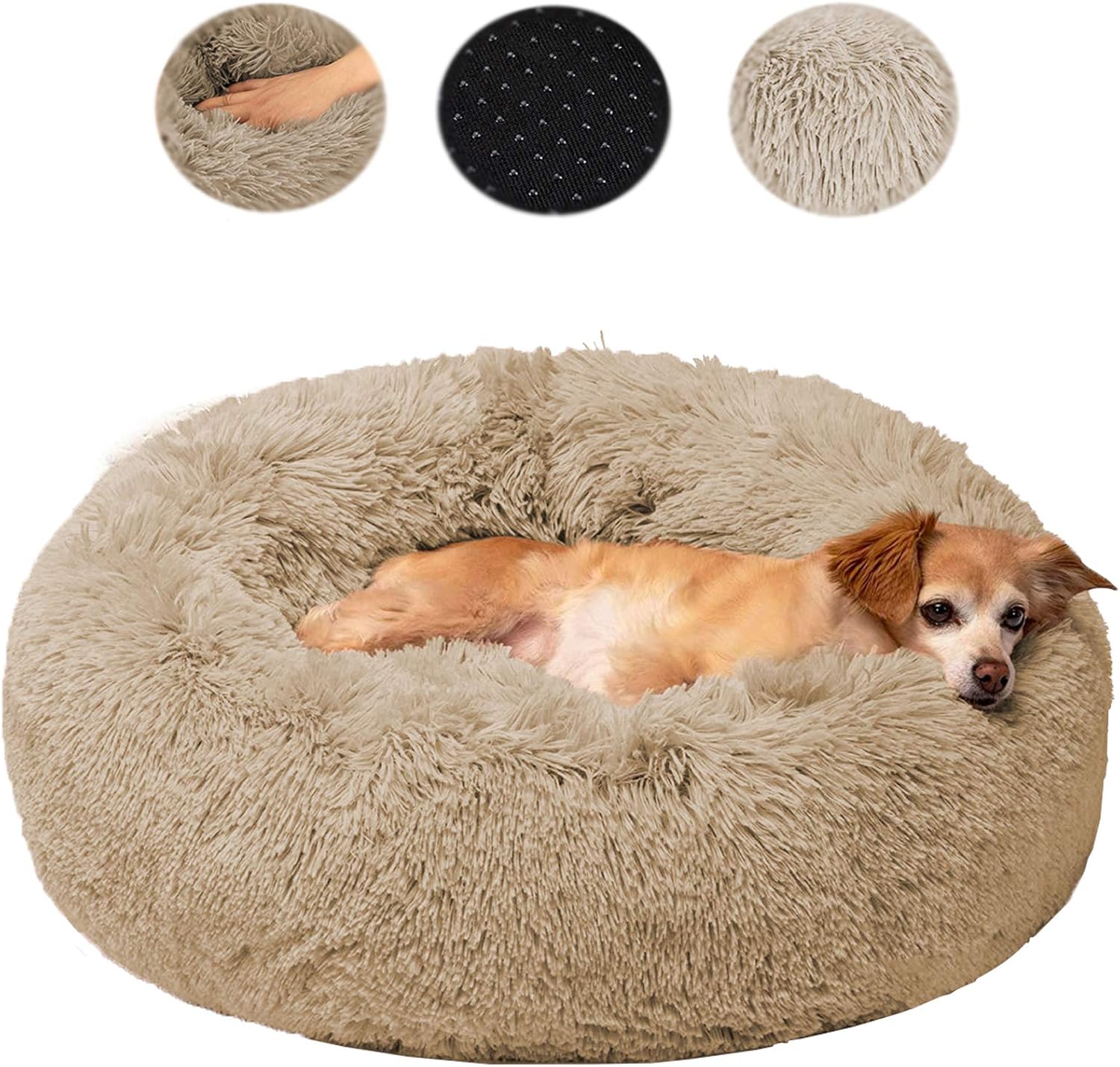 XIRGS Dog Calming Bed, Orthopedic Round Donut Cuddler Ultra Soft Plush Comfortable Cozy Sponge