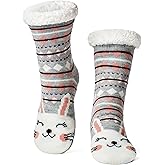cosyone1997 Fuzzy Slipper Socks for Women Kids with Grips, Warm Sherpa Lined, Non-Slip Cozy Animal Winter Socks