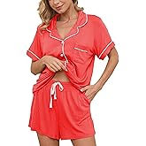 FENNAT Pajama Sets for Women 2 Piece Soft Button Down Pj Sets Sleepwear Short Sleeve Loungewear Shorts with Pockets, S-XXL