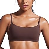 CRZ YOGA Butterbreeze Scoop Neck Sports Bras for Women - Spaghetti Straps Wireless Workout Padded Gym Cami Top