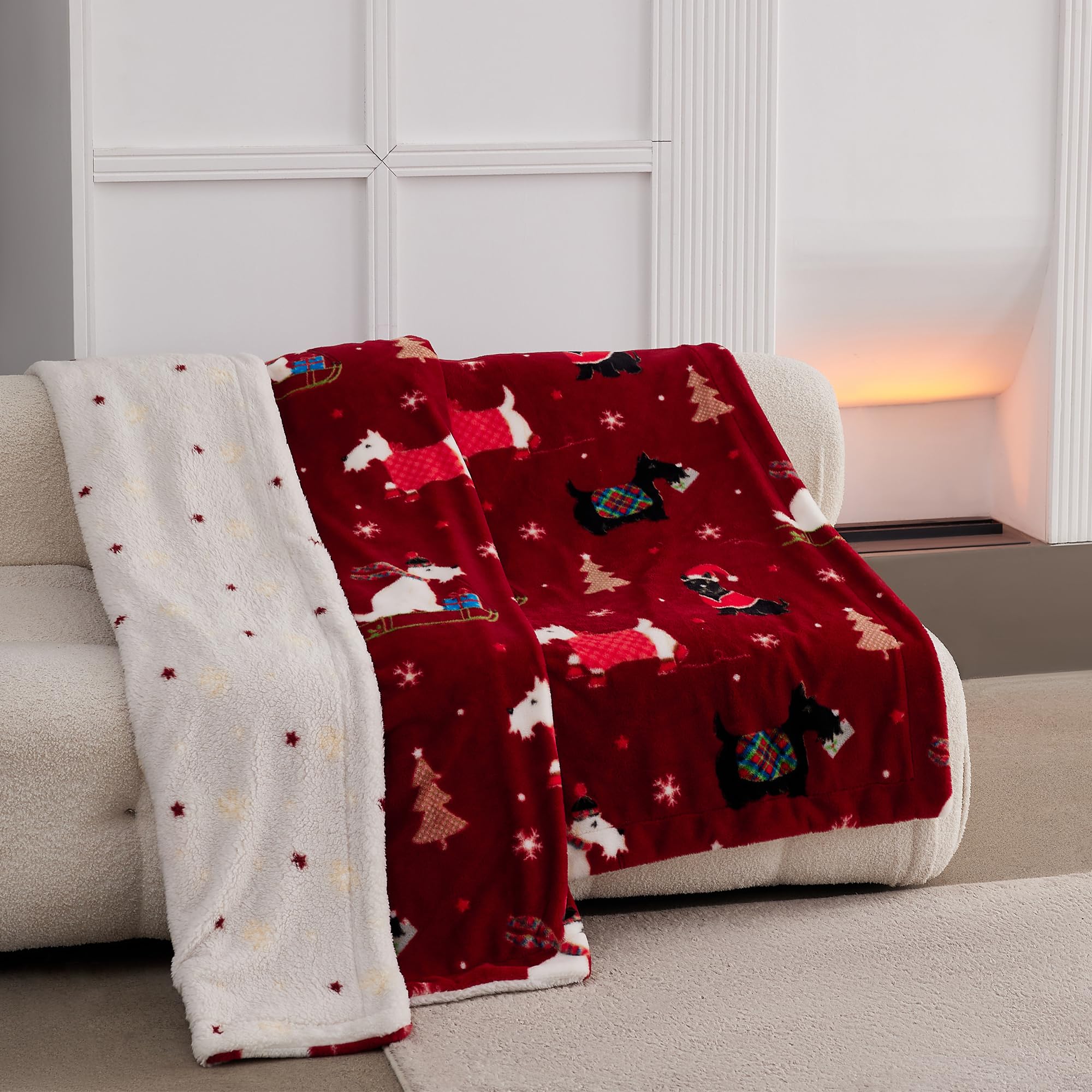 View 1 of KORBLISS Super Soft Faux Rabbit Fur Twin Blanket for Couch, Christmas Style, Brushed Faux Fur Soft and Warm Plush Sherpa for Couch,Sofa and Bed,Red, 60"x80"