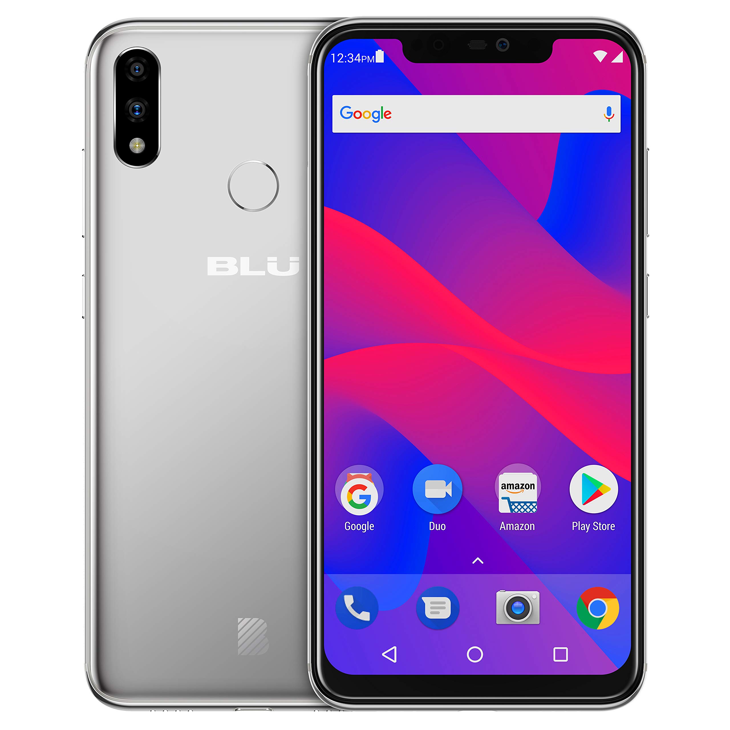 BLU VIVO XI+ - 6.2" Full HD+ Smartphone GSM Unlocked and Verizon Compatible, 128GB+6GB RAM, AI Dual Cameras -Silver