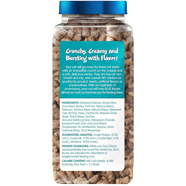 BLUE BUFFALO BURSTS CRUNCHY & CREAMY CAT TREATS, GREAT FOR TRAINING, SAVORY SEAFOOD, 12-OZ TUB