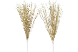 SLKING STORE SLK 16-Pack Artificial Glitter Berry Stem Ornaments, Christmas Decorative Glittery Twigs, Picks, Branches for Tree, Wreath, Small Vase, Halloween Party (Gold)