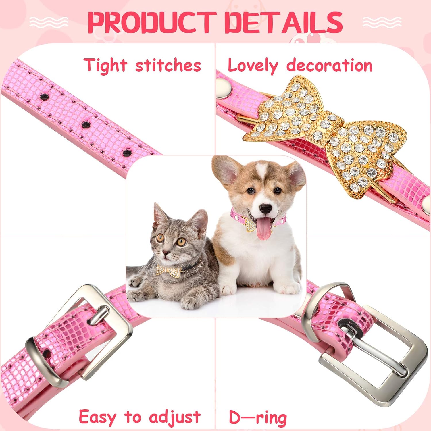 Amazon Com 3 Pieces Bling Diamond Glitter Leather Dog Collar Small Pet Rhinestone Pet Collar Crystal Leather Puppy Jewelry Bow Collar For Small Dogs Kitty Puppy Bulldog And Yorkshire Terrier Xs