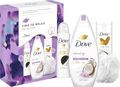Dove Time To Relax Body Selection Gift Set 3 Piece with Shower Puff for Her