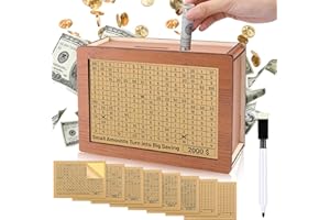 MEETORY Wooden Money Box Money Bank for Kids and Adults - Cash Coin Retro Money Savings Box with Counter for Savings Goal, Money Saver with Countdown and Money Target - Best Gift for Boys, Girls