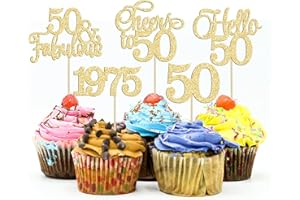 Gyufise 30Pcs 50th Birthday Cupcake Toppers 50 Fabulous Cupcake Picks Cheers to 50 1975 Cake Decorations for Happy 50th Birthday Wedding Anniversary Party Decoration Supplies Gold