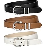 KASBAH 3 Pack Women's Leather Belts For Jeans Dresses Ladies Belt For Pants With Gold Buckle Casual Work Wear Belt