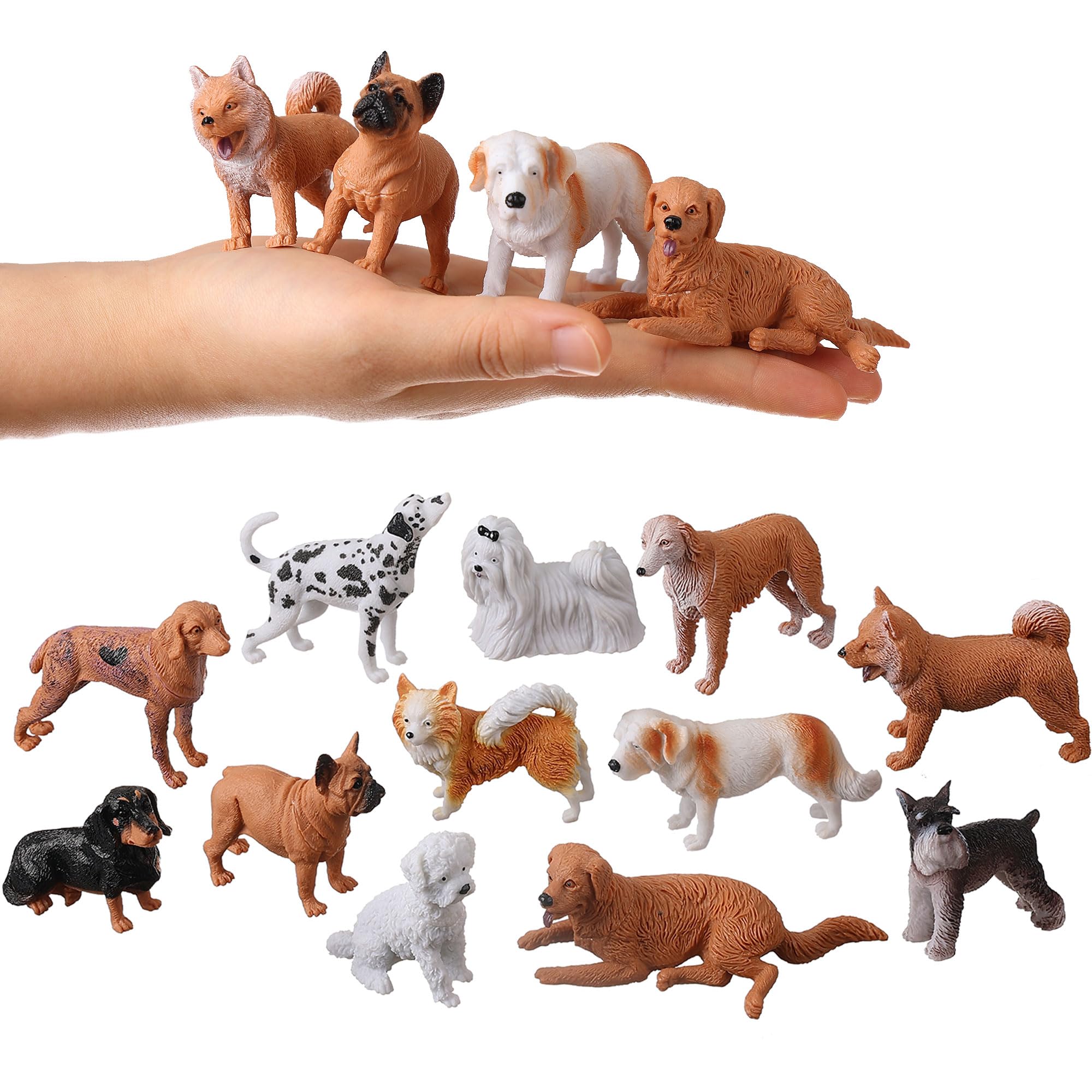 HOMNIVE Dog Figures for Kids, 12pcs Plastic Realistic Hollow Puppy Figurines, Small Dog Cake Topper, Learning Educational Toys for Christmas Birthday Gift