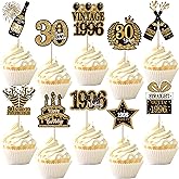 40PCS Happy 30th Birthday Cupcake Toppers Thirty Hello 30 Straight Outta 1996 Cupcake Picks Vintage 1996 Cheers to 30 Years Cake Decorations for Men Women 30th Birthday Party Supplies Black Gold