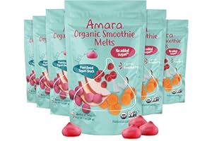 Amara Smoothie Melts - Carrot Raspberry - Baby Snacks Made With Fruits and Vegetables - Healthy Toddler Snacks For Your Kids Lunch Box - Organic Plant Based Yogurt Melts - 6 Resealable Bags